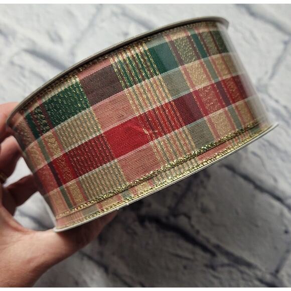 Kirkland HOLIDAY Wire-Edged Ribbon -RED GREEN GOLD METALLIC 50yds x 2.5in - NEW - Picture 4 of 6